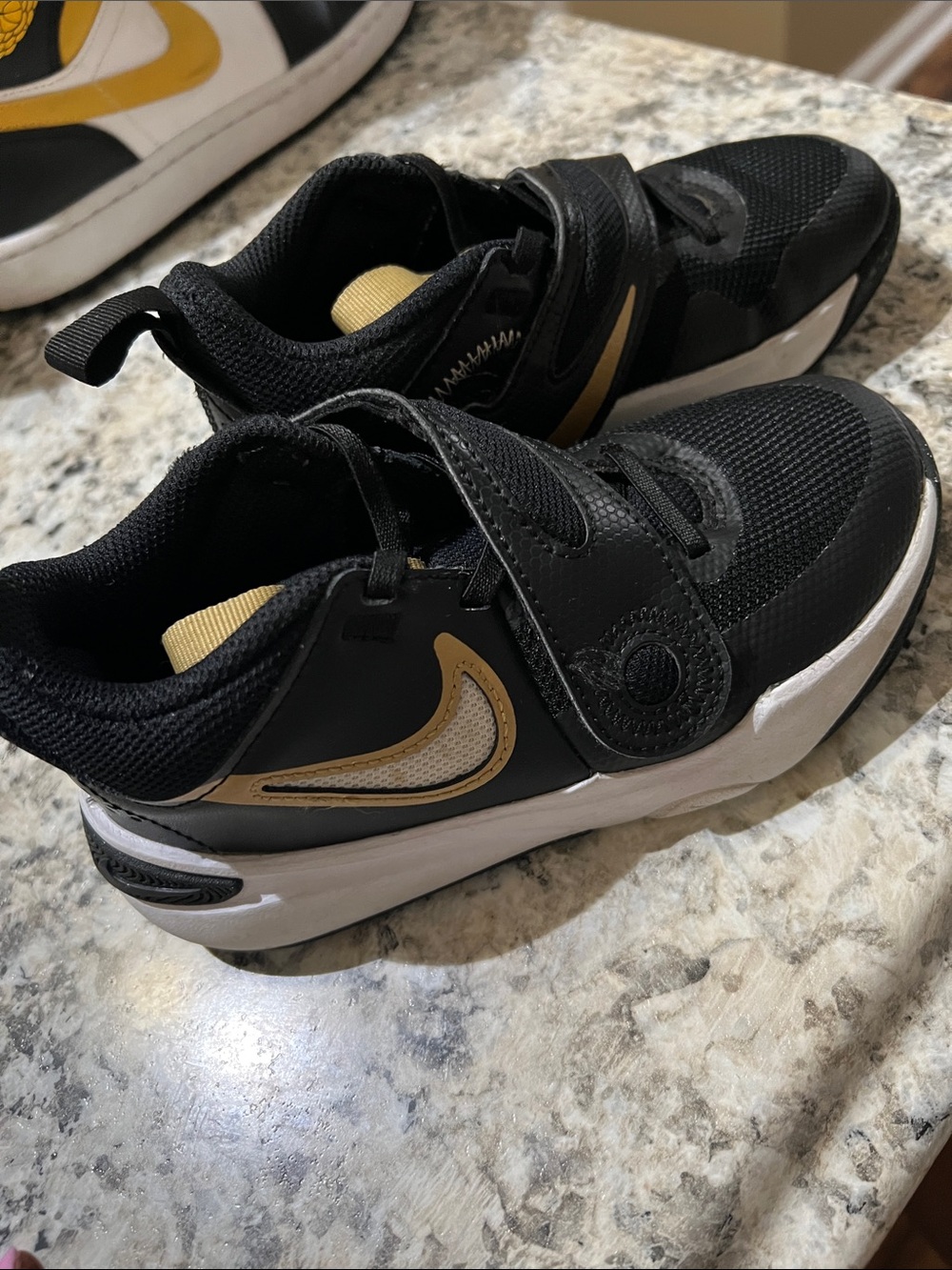 Nike Kids Black and Gold Velcro Athletic Sneakers